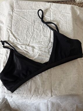 Nasty Gal Black Ribbed Triangle Swim Bra